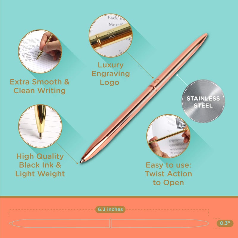 Oriday Ballpoint Pen Set of 4 Sleek, Slim Planner Pens - Metal Ball Point Pen in Black Ink In A Gift Box for Women, Wedding, for Home Office Decor (Assortment, Black Ink) - Image 3